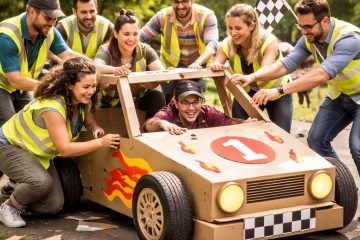 Team building construction voiture en carton